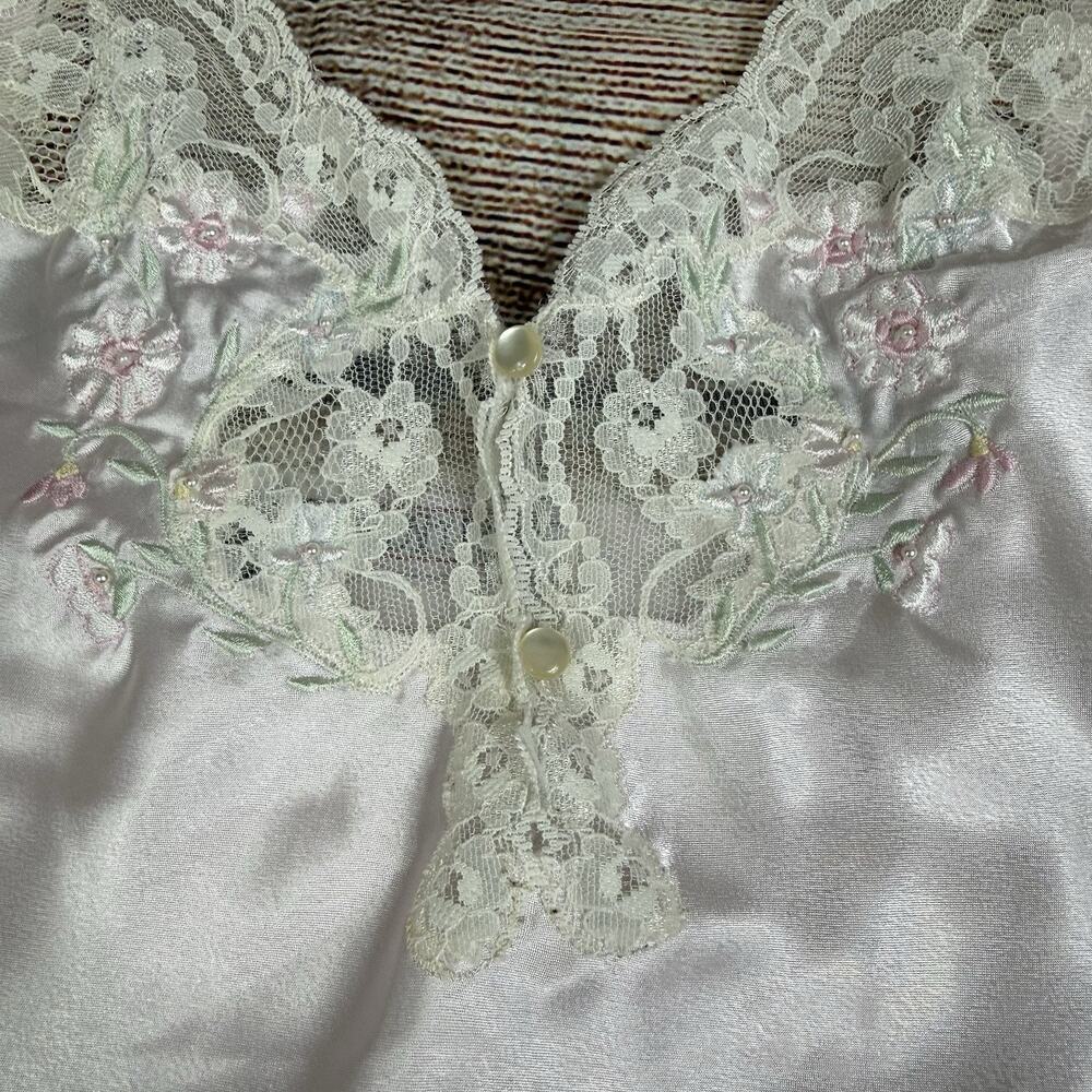 Vintage Lindsey Blake Pink Camisole Large Satin Lace Floral Embroidery Beaded - Picture 5 of 11